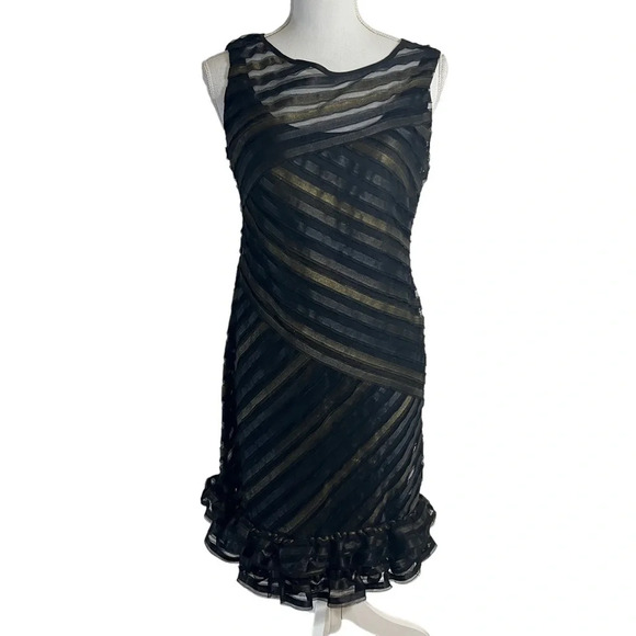 Muse Dress Size 4 Black Gold Metallic Ruffled Hem Sleeveless Formal Cocktail - Picture 1 of 8